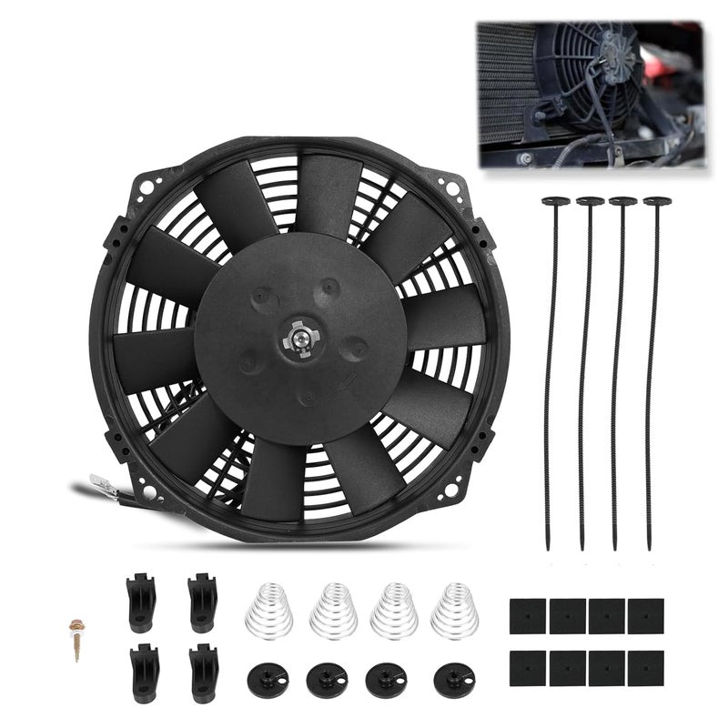 BETTERCLOUD Universal 8 Inch Black Slim Radiator Cooling Fan 12V 80W with Mount Kit – Fits Radiators for Vehicles, Cars, Trucks - Image 1